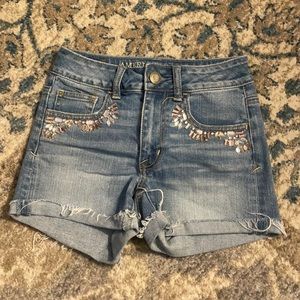 AE high rise denim shorts with rhinestones